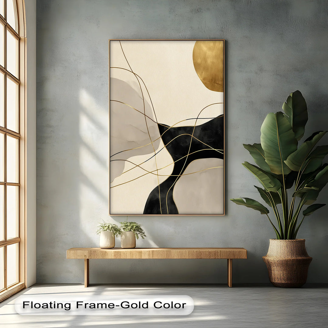 Golden Balance – Modern Black and Gold Abstract Canvas Print - MyPhotoStation