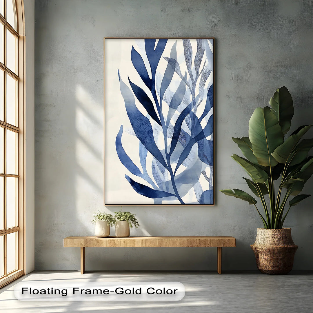 Modern Blue Leaf Abstract – Elegant Botanical Canvas Prints - MyPhotoStation