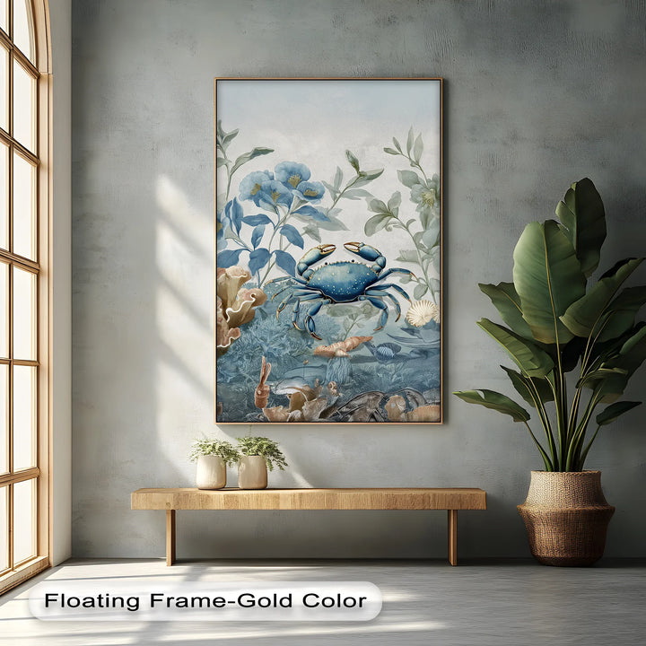 Blue Crab in Botanical Reef – Coastal Nature Canvas Print - MyPhotoStation