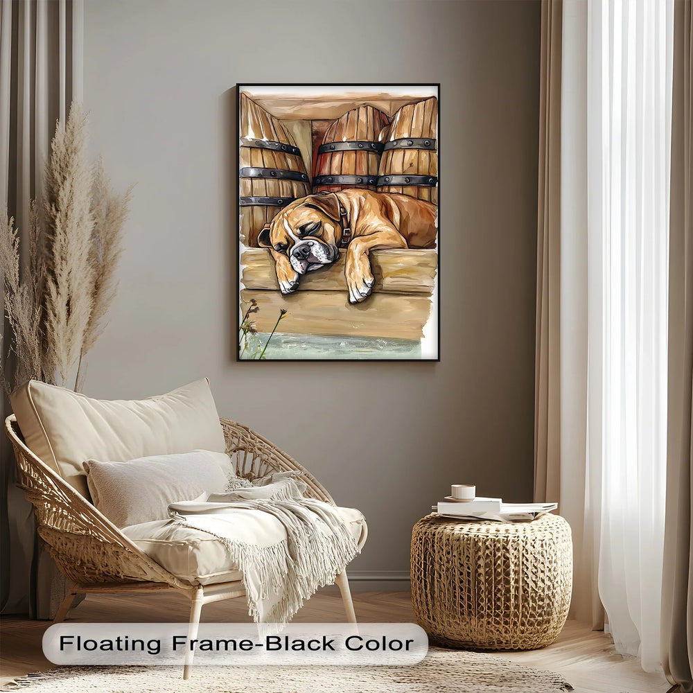 Barrel Nap – Sleeping Bulldog Illustration Puppies Canvas Print - MyPhotoStation