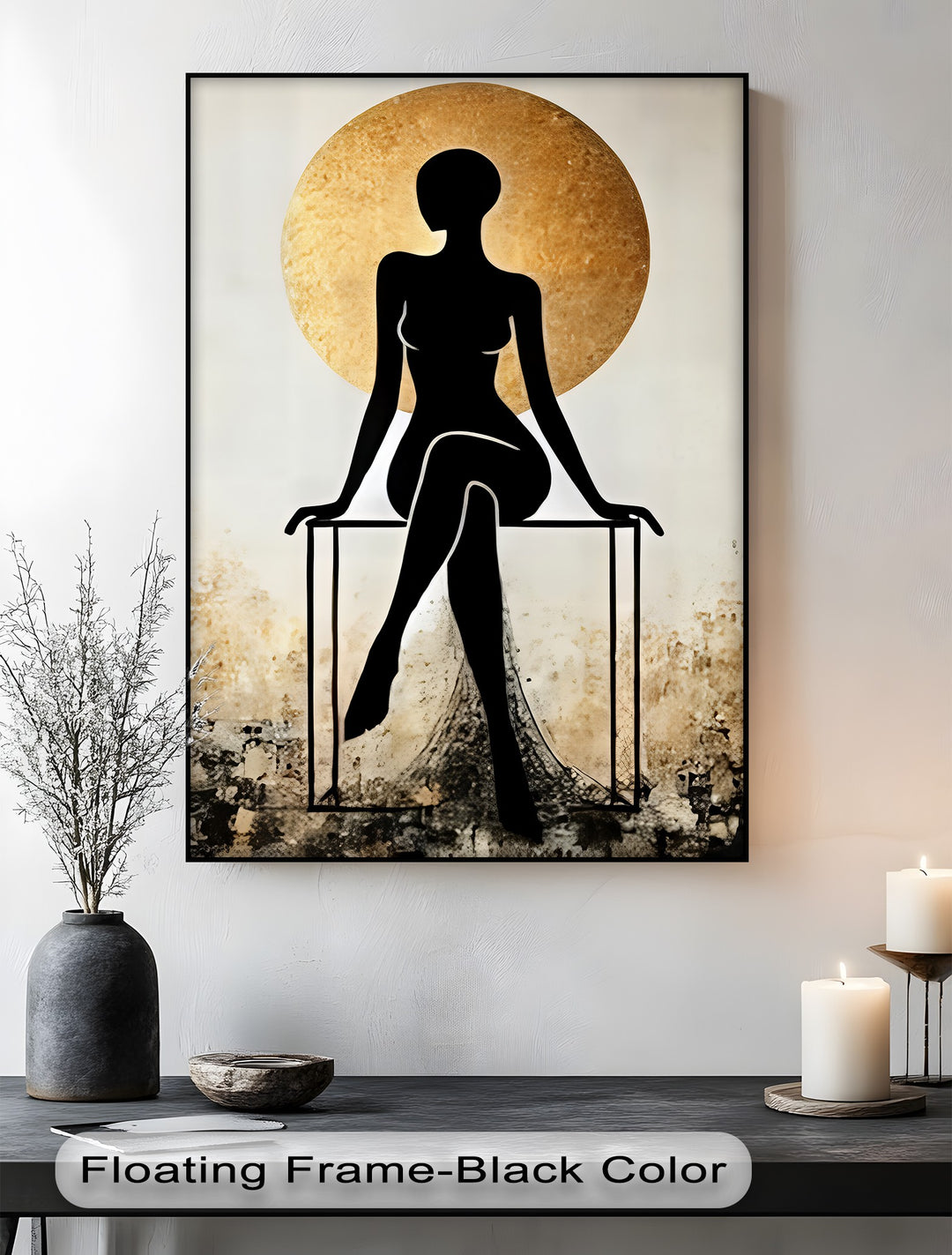 Golden Halo Silhouette – Erotic Canvas Print | Abstract Art