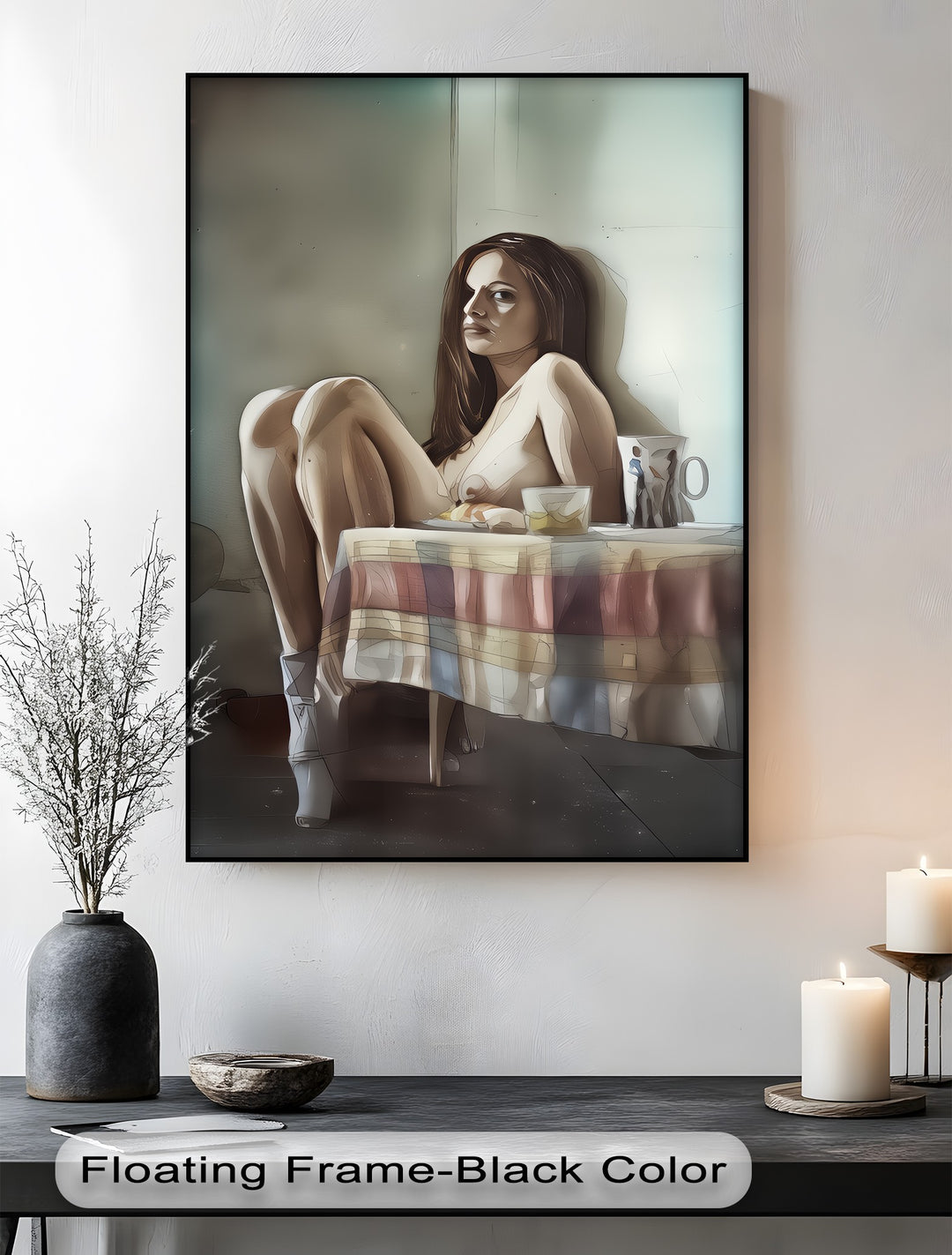 Melancholic Nude with Coffee Mug – Nude Canvas Art | Framed Art