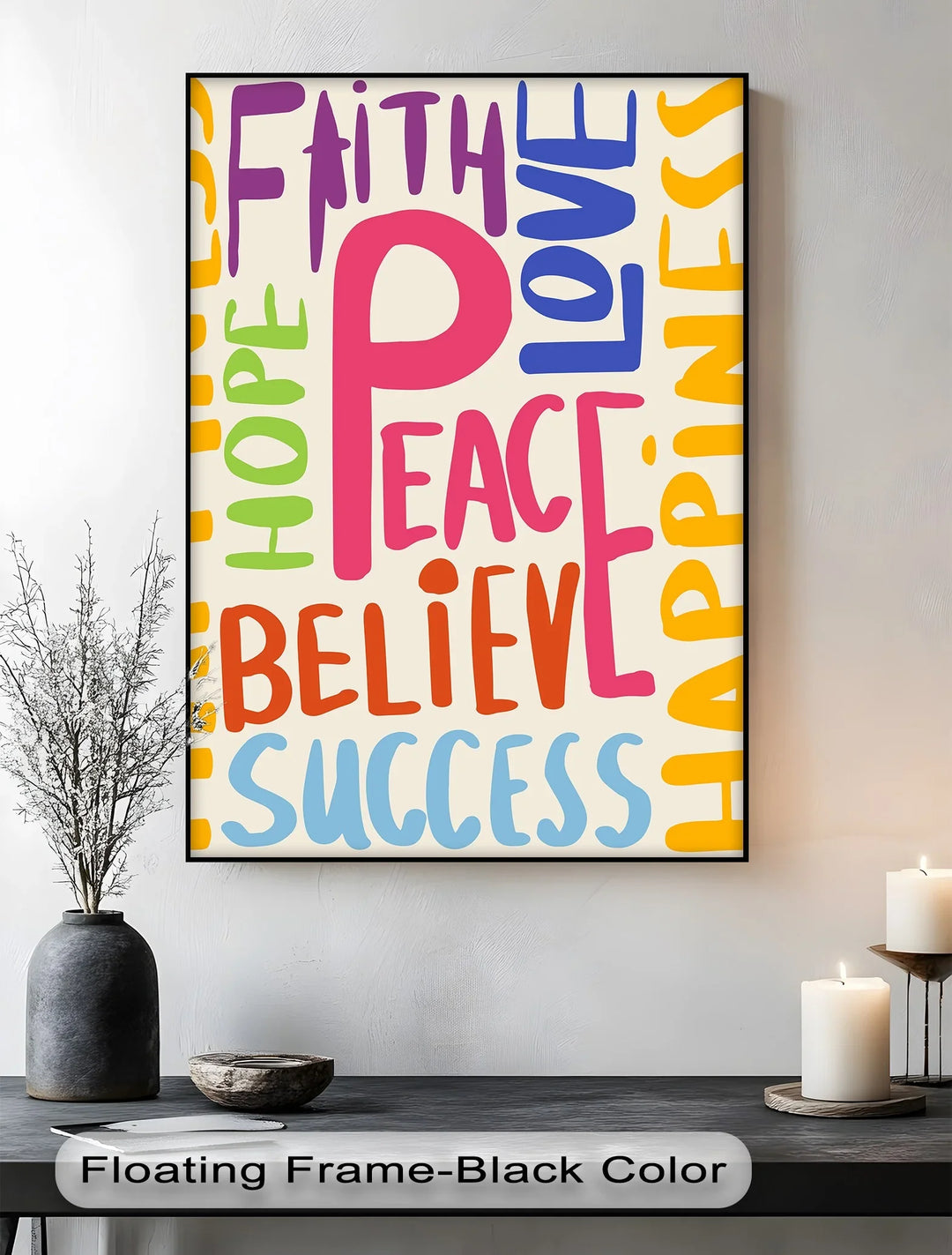 Peace, Faith, Love & Hope – Motivational Colorful Typography Canvas Print - MyPhotoStation