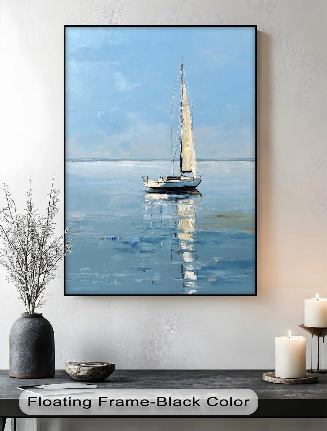 Solitary Sail – Tranquil Seascape with Reflection Boat Canvas Print - MyPhotoStation