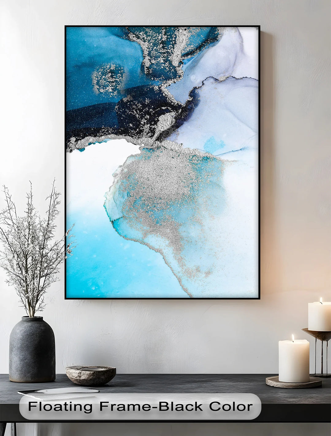 Arctic Glimmer – Icy Blue and Silver Abstract Blue Canvas Prints - MyPhotoStation