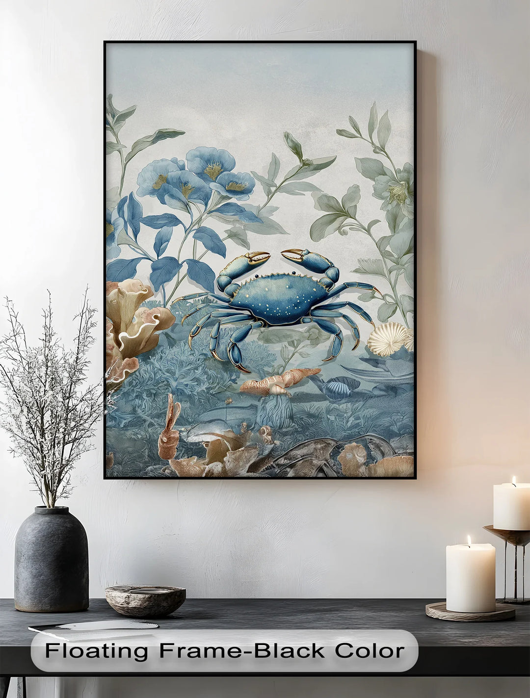 Blue Crab in Botanical Reef – Coastal Nature Canvas Print - MyPhotoStation