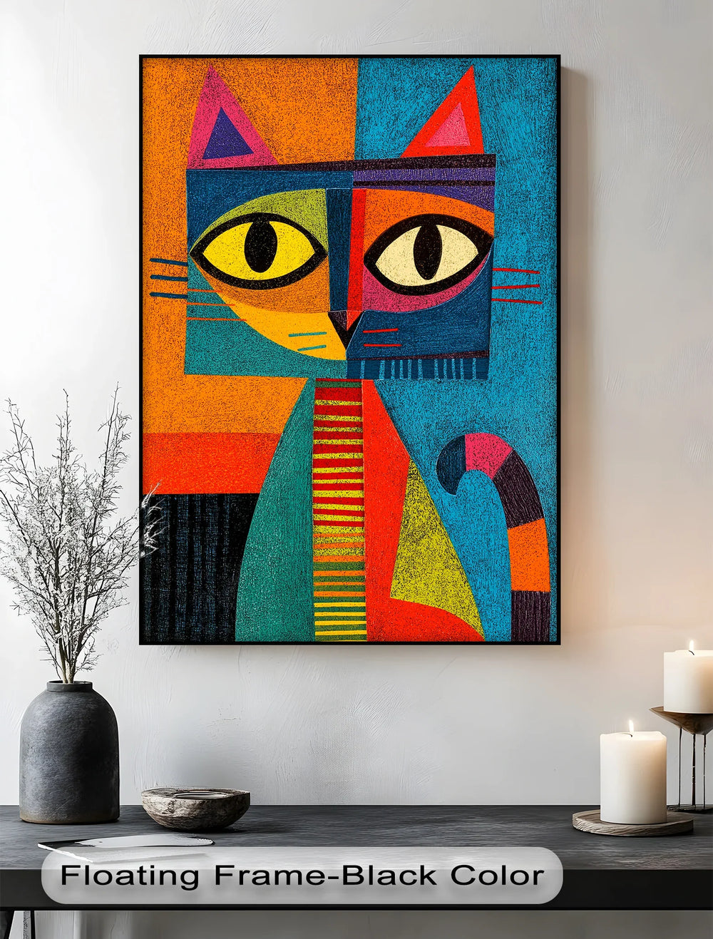 Whimsical Abstract Cat – Colorful Cubist Style Canvas Prints - MyPhotoStation