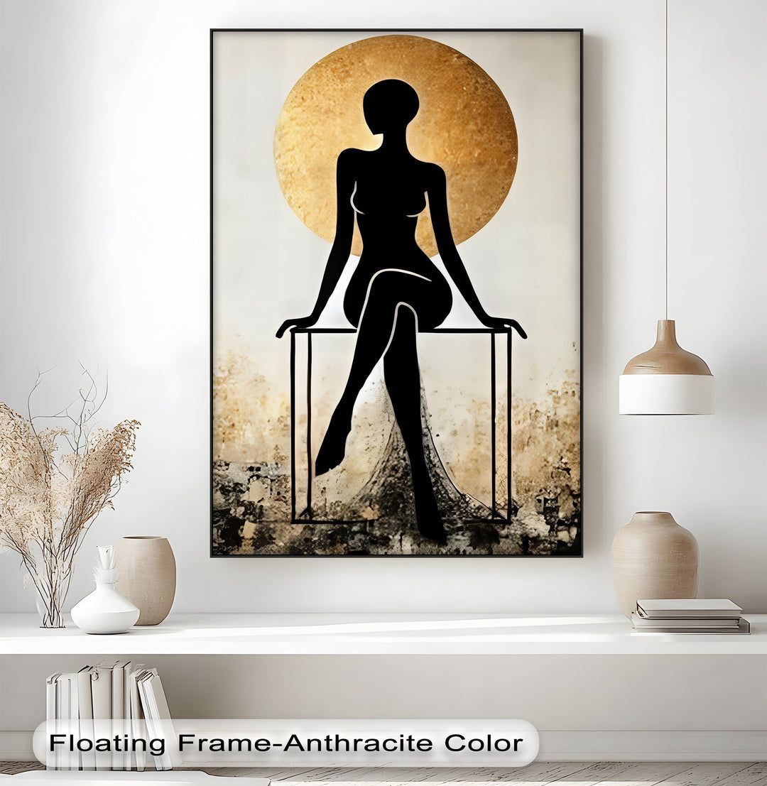 Golden Halo Silhouette – Erotic Canvas Print | Abstract Art