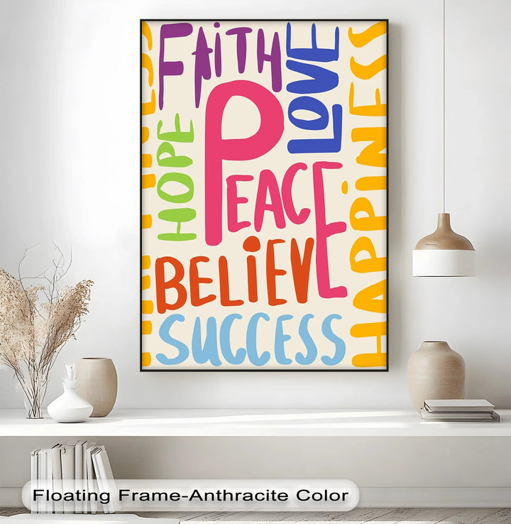 Peace, Faith, Love & Hope – Motivational Colorful Typography Canvas Print - MyPhotoStation