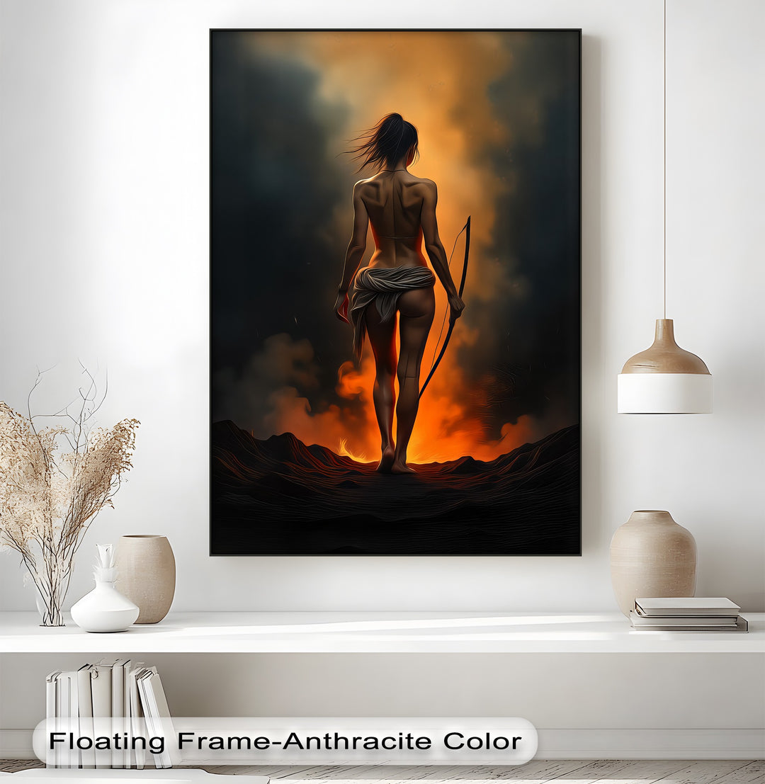 Ashen Huntress – Fiery Nude Canvas Wall Art | Artwork Canvas