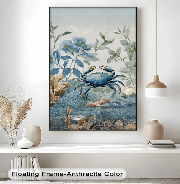 Blue Crab in Botanical Reef – Coastal Nature Canvas Print - MyPhotoStation