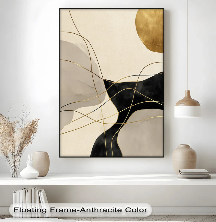 Golden Balance – Modern Black and Gold Abstract Canvas Print - MyPhotoStation