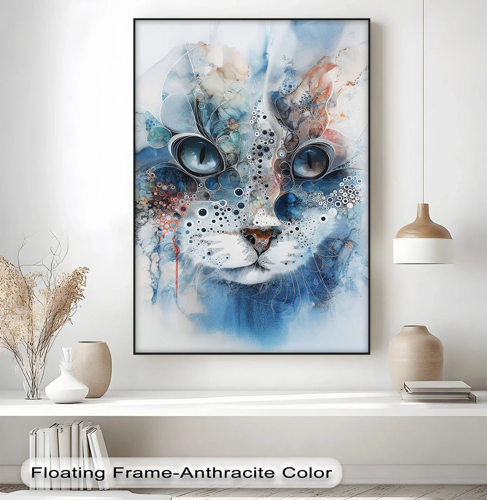 Mystic Whiskers – Abstract Blue Cat Portrait Blue Canvas Prints - MyPhotoStation