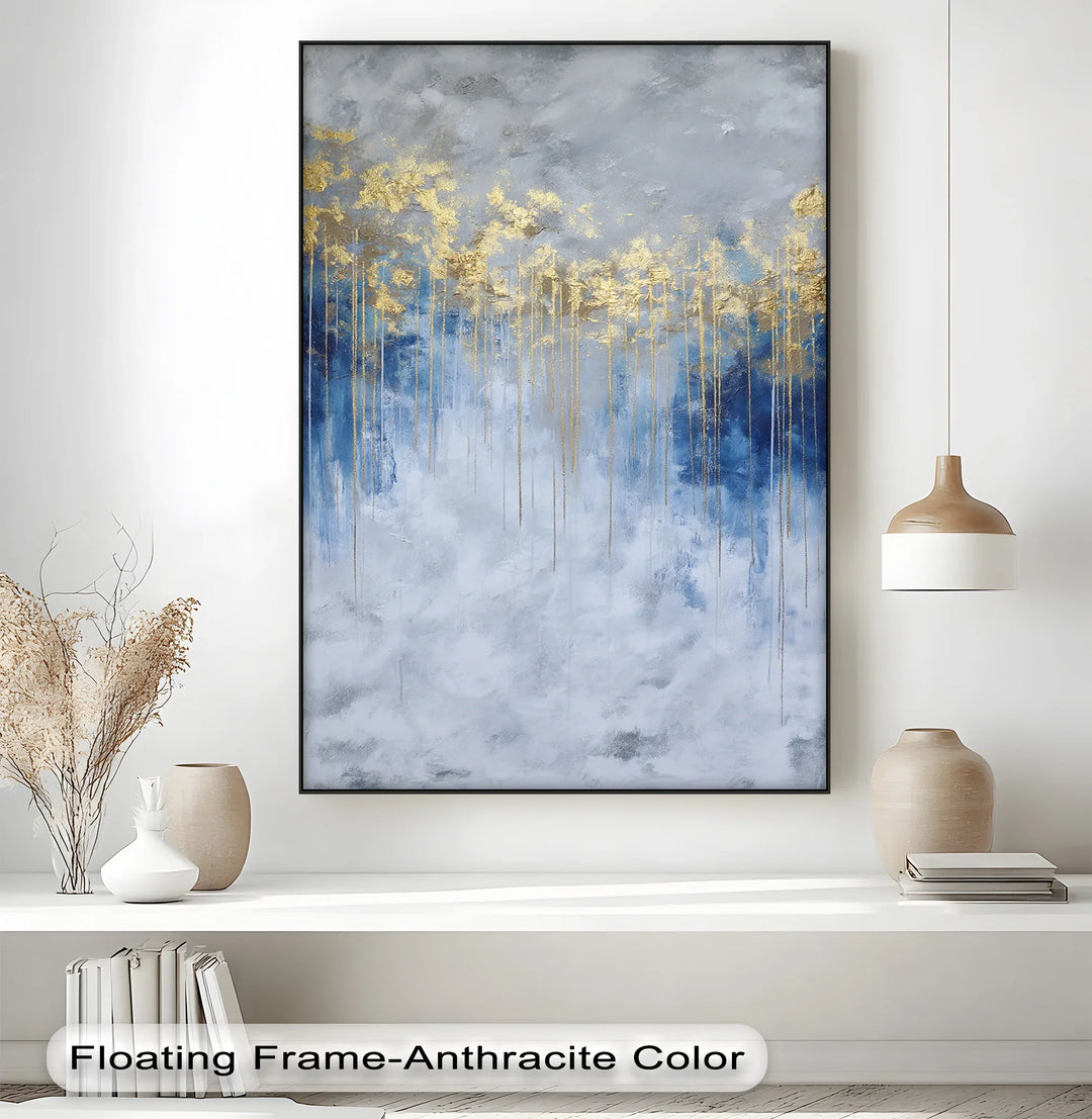 Golden Skyline on Stormy Blue – Luxury Abstract Canvas Print - MyPhotoStation