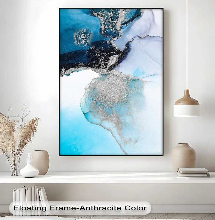 Arctic Glimmer – Icy Blue and Silver Abstract Blue Canvas Prints - MyPhotoStation