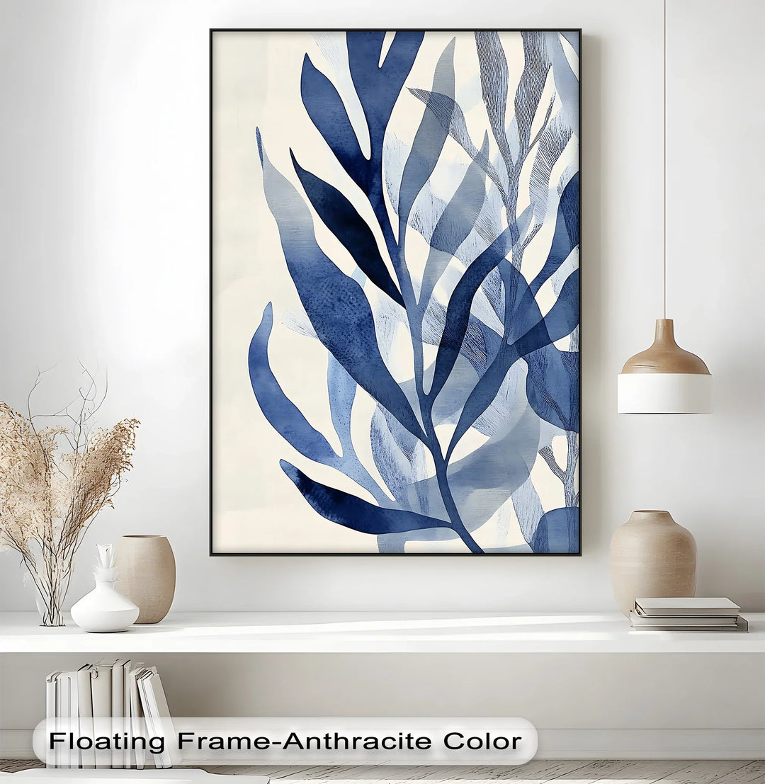 Modern Blue Leaf Abstract – Elegant Botanical Canvas Prints - MyPhotoStation