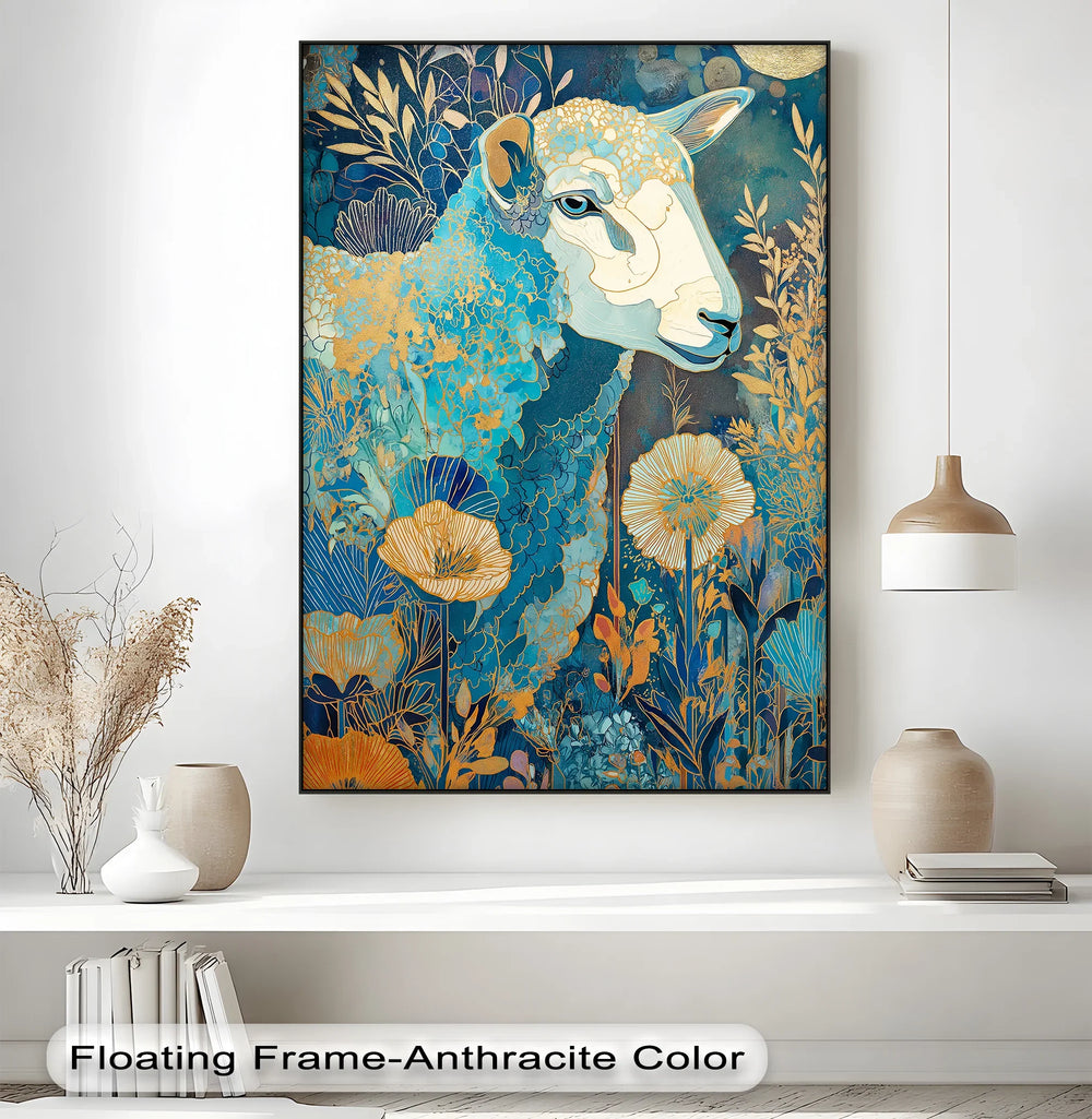 Golden Meadow Sheep – Elegant Blue Animal Blue Canvas Prints - MyPhotoStation
