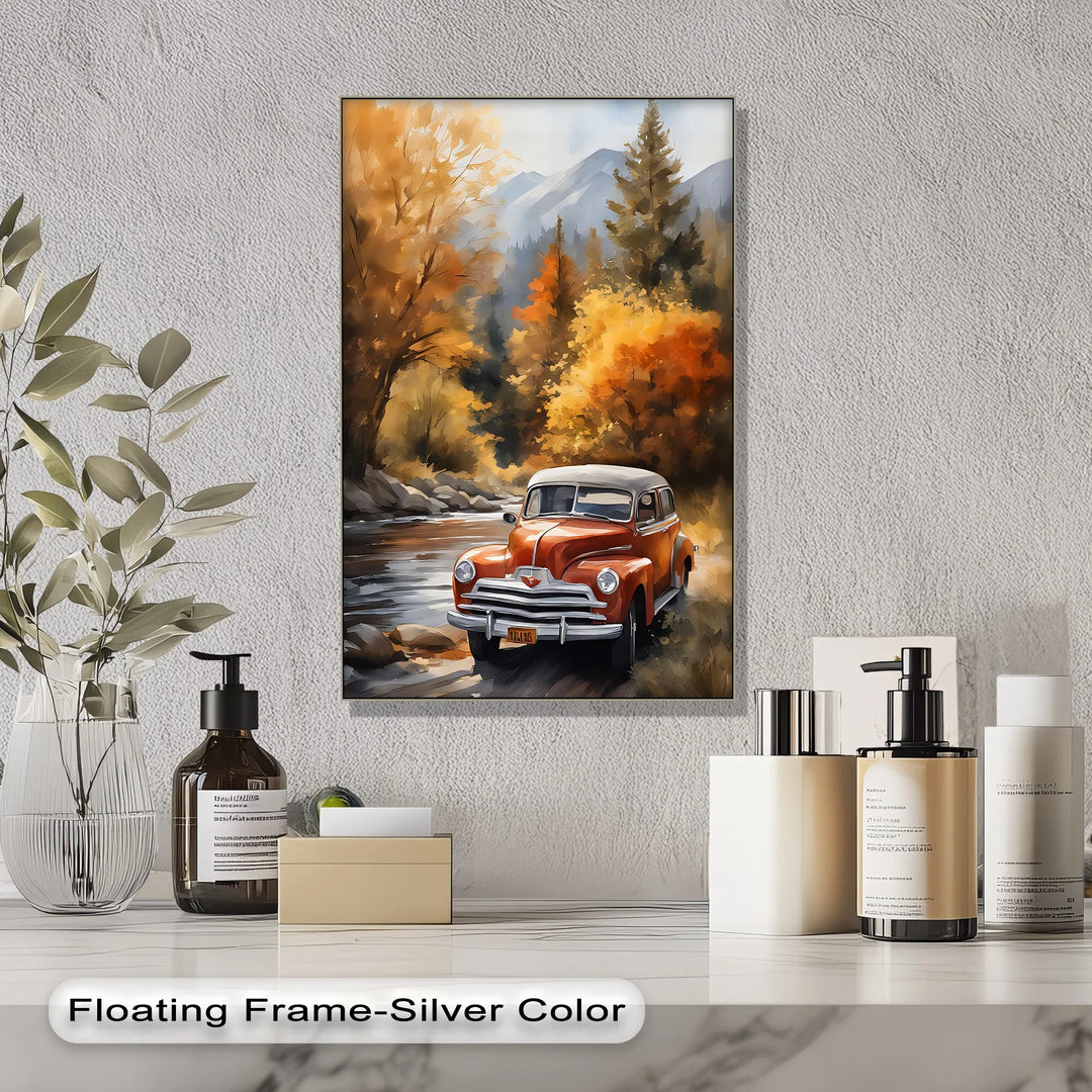 Autumn Journey – Vintage Car in Mountain Landscape Canvas Print - MyPhotoStation