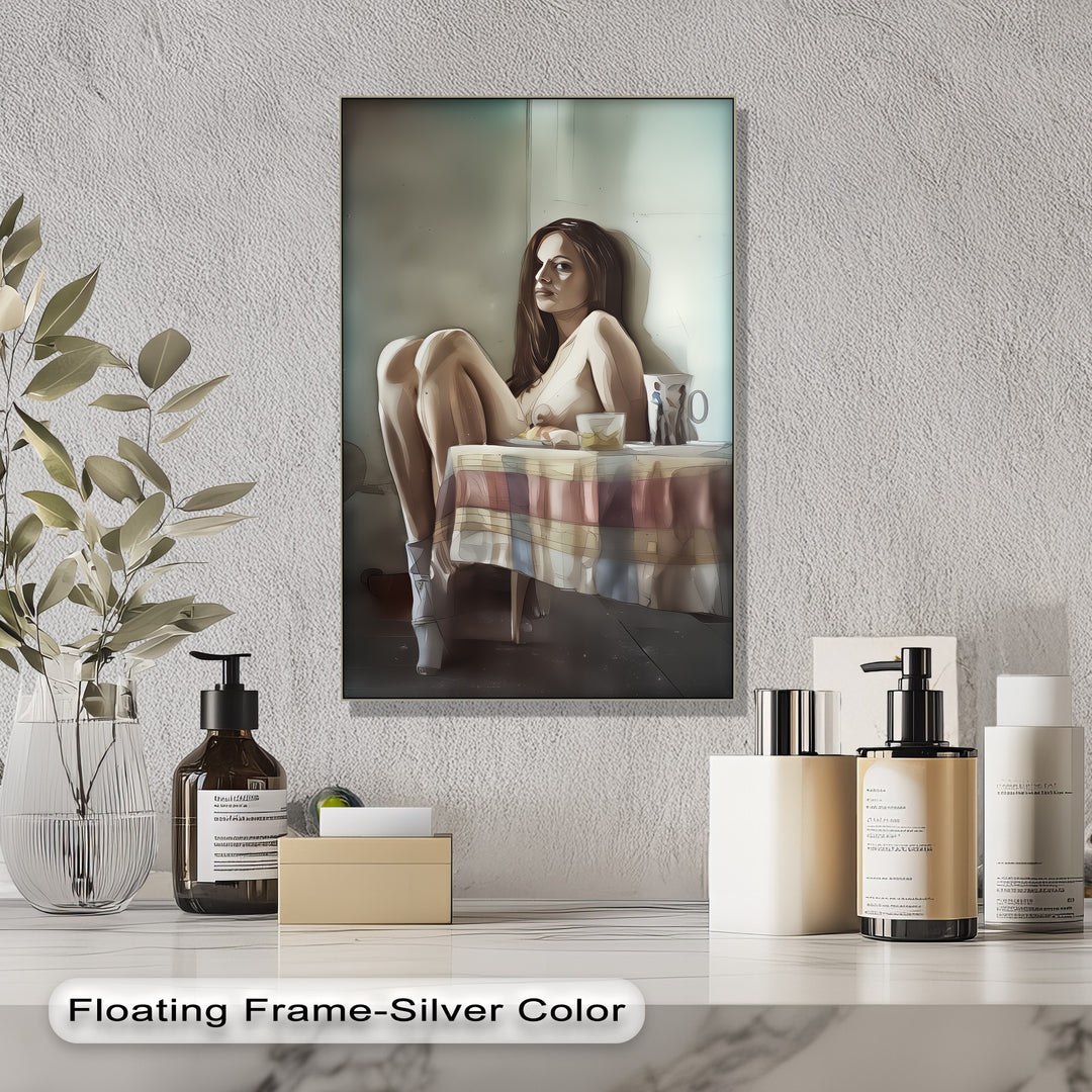 Melancholic Nude with Coffee Mug – Nude Canvas Art | Framed Art