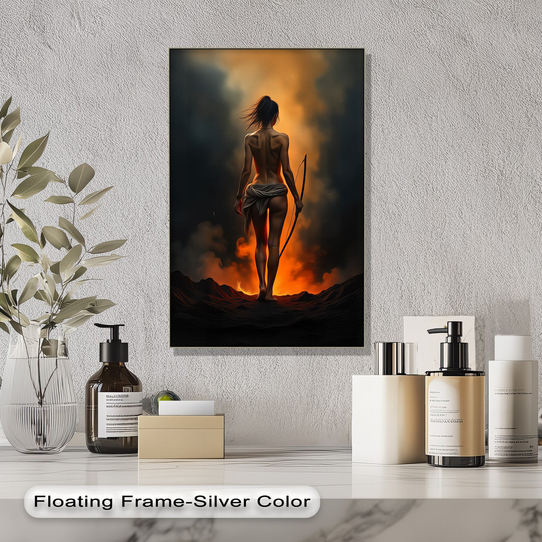 Ashen Huntress – Fiery Nude Canvas Wall Art | Artwork Canvas