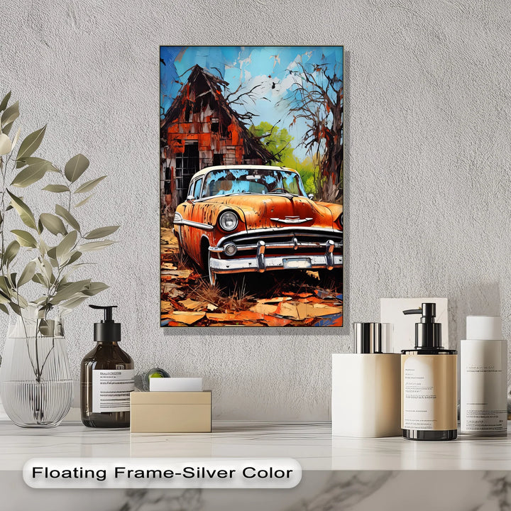 Rust & Remnants – Abandoned Vintage Chevy by a Forgotten Barn Canvas Print - MyPhotoStation