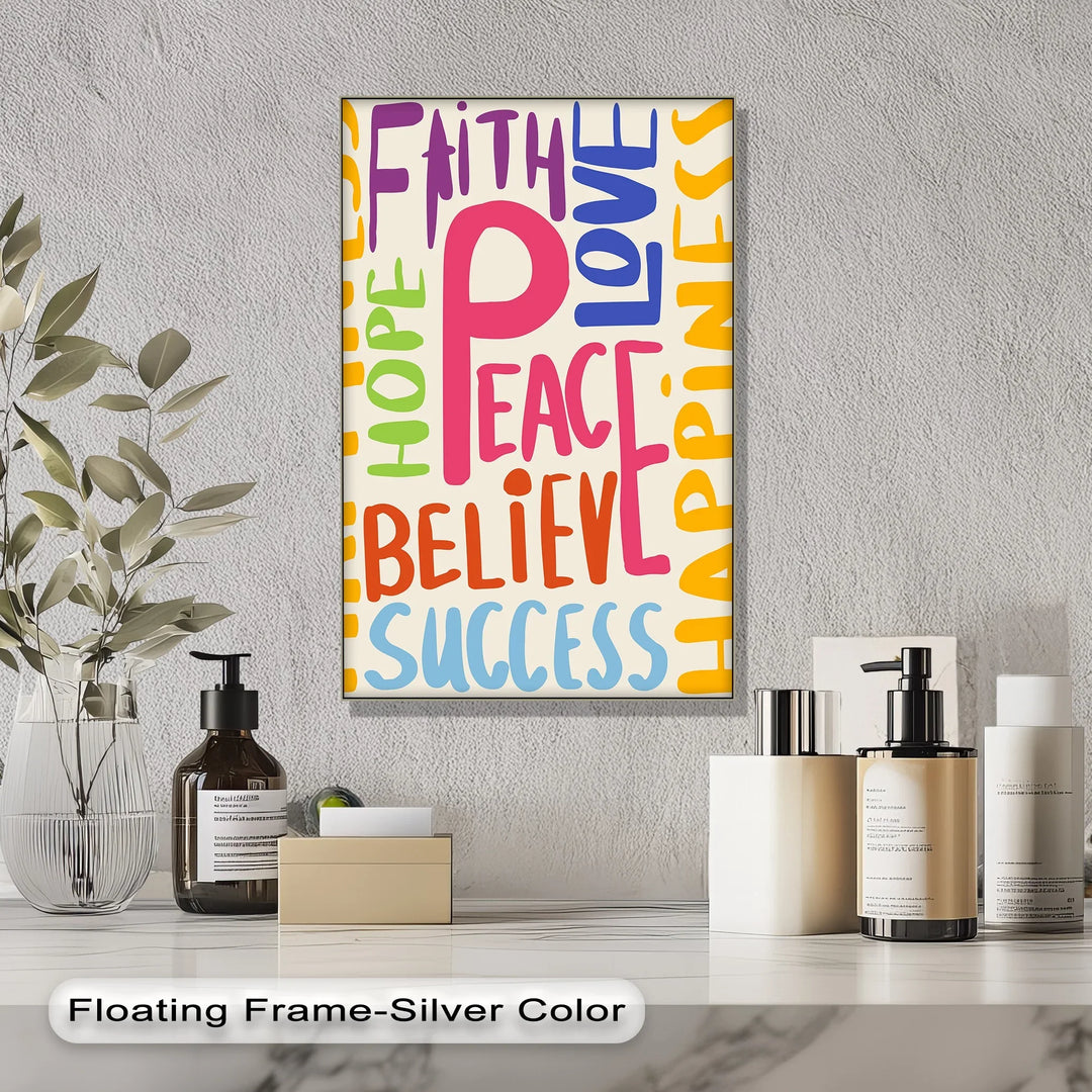 Peace, Faith, Love & Hope – Motivational Colorful Typography Canvas Print - MyPhotoStation
