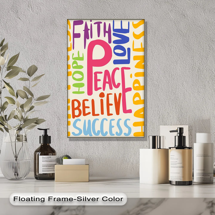 Peace, Faith, Love & Hope – Motivational Colorful Typography Canvas Print - MyPhotoStation