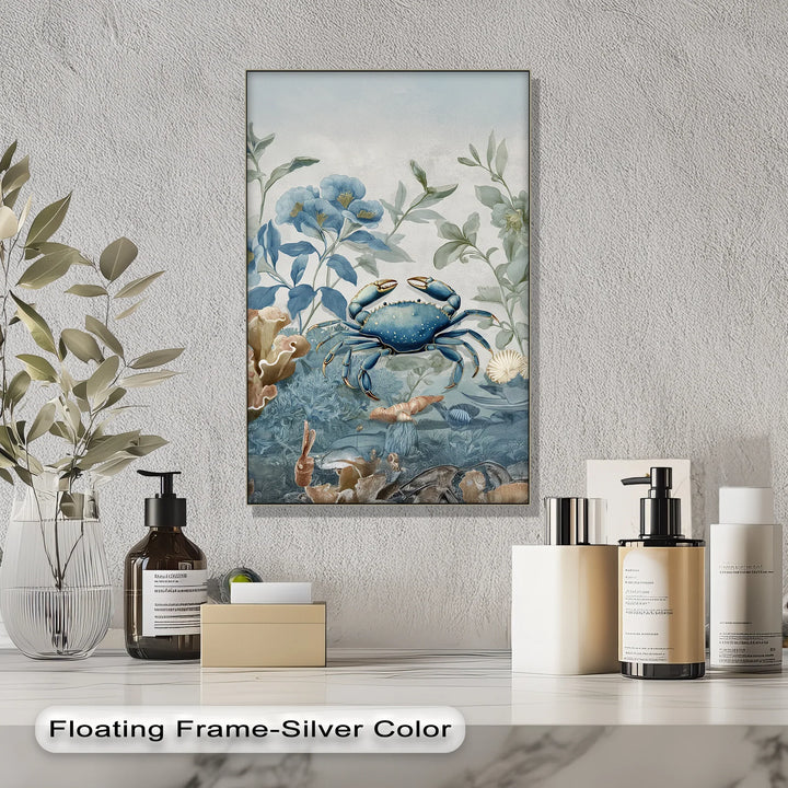 Blue Crab in Botanical Reef – Coastal Nature Canvas Print - MyPhotoStation