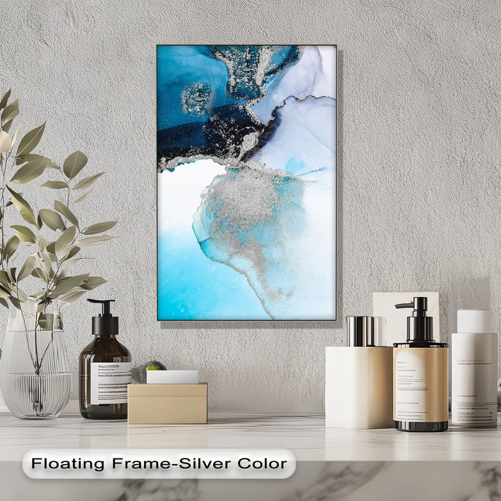 Arctic Glimmer – Icy Blue and Silver Abstract Blue Canvas Prints - MyPhotoStation