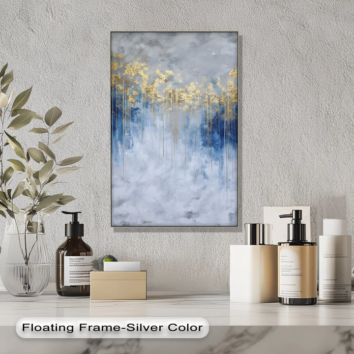 Golden Skyline on Stormy Blue – Luxury Abstract Canvas Print - MyPhotoStation
