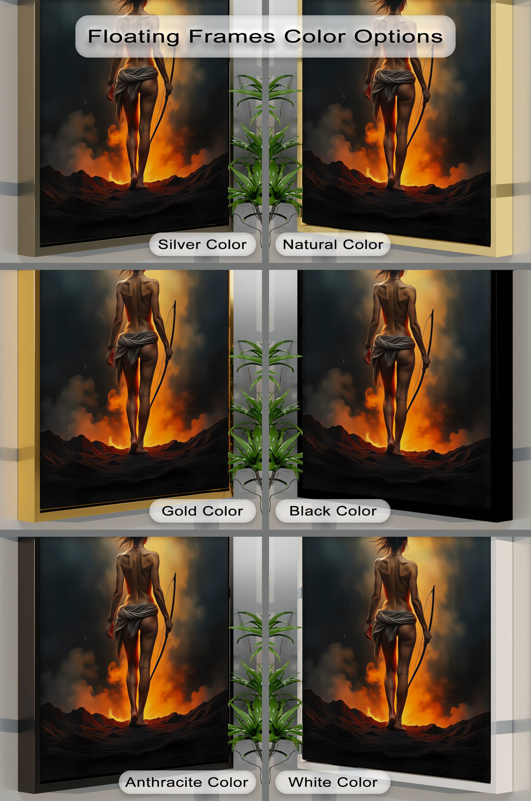 Ashen Huntress – Fiery Nude Canvas Wall Art | Artwork Canvas