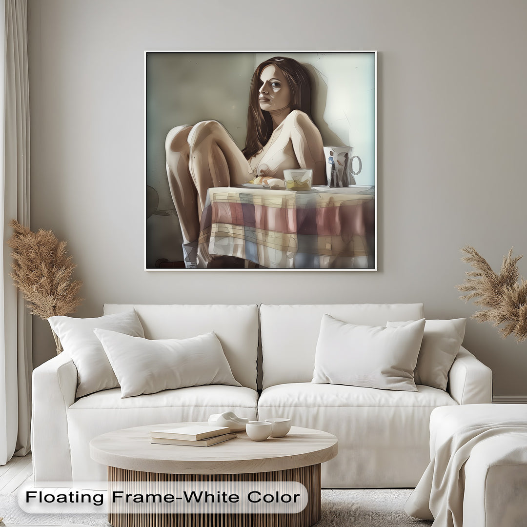 Melancholic Nude with Coffee Mug – Nude Canvas Art | Framed Art