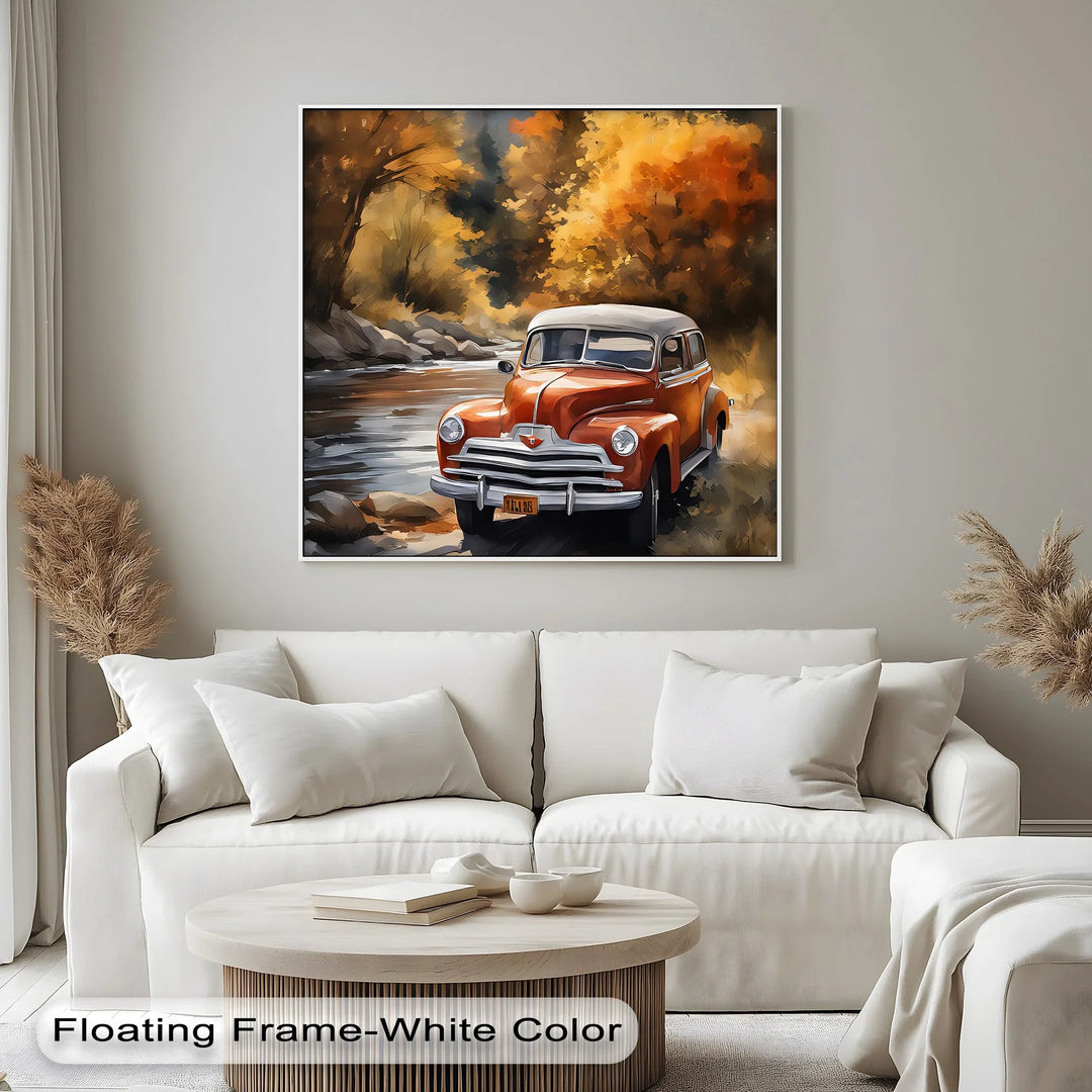 Autumn Journey – Vintage Car in Mountain Landscape Canvas Print - MyPhotoStation