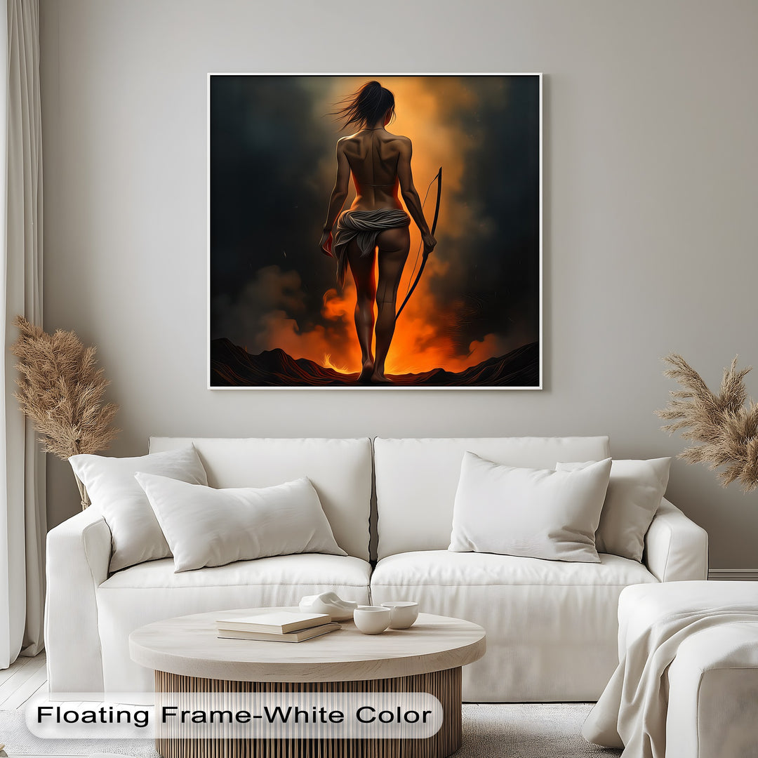 Ashen Huntress – Fiery Nude Canvas Wall Art | Artwork Canvas