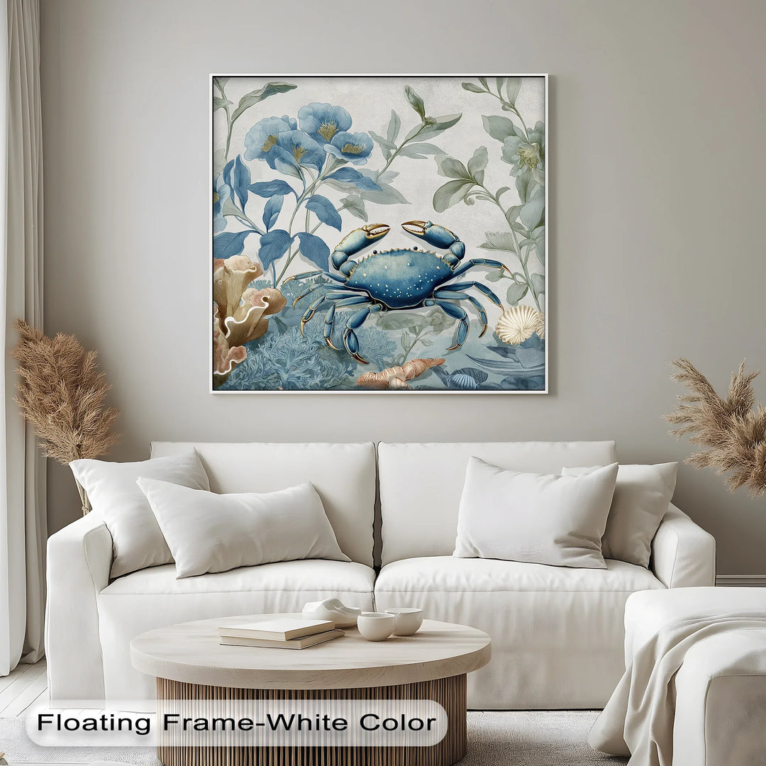 Blue Crab in Botanical Reef – Coastal Nature Canvas Print - MyPhotoStation