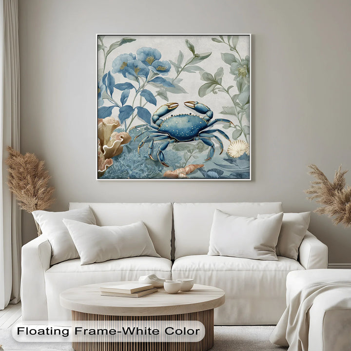 Blue Crab in Botanical Reef – Coastal Nature Canvas Print - MyPhotoStation