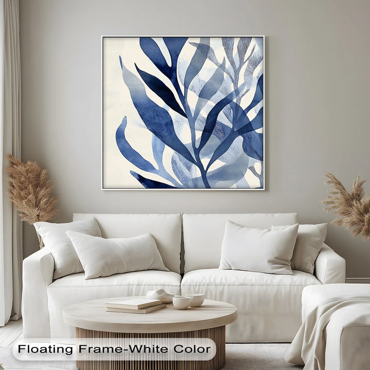 Modern Blue Leaf Abstract – Elegant Botanical Canvas Prints - MyPhotoStation