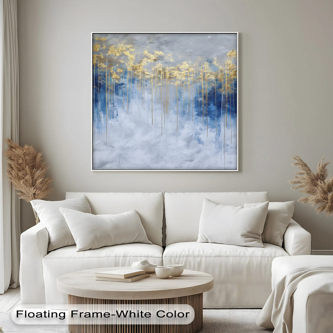 Golden Skyline on Stormy Blue – Luxury Abstract Canvas Print - MyPhotoStation