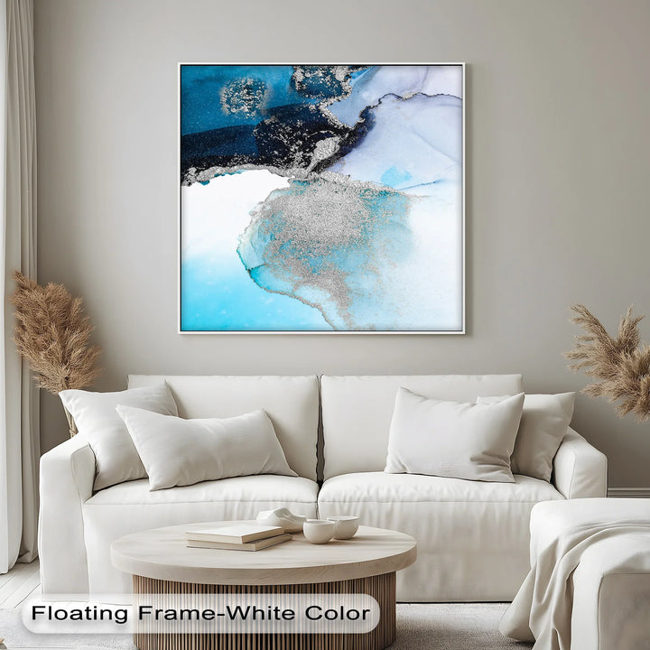 Arctic Glimmer – Icy Blue and Silver Abstract Blue Canvas Prints - MyPhotoStation
