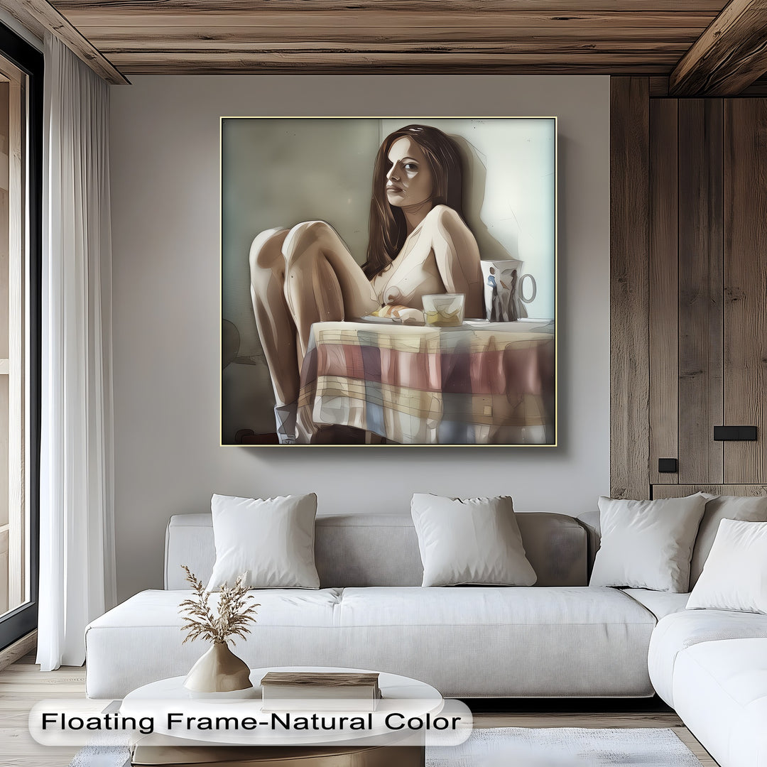 Melancholic Nude with Coffee Mug – Nude Canvas Art | Framed Art