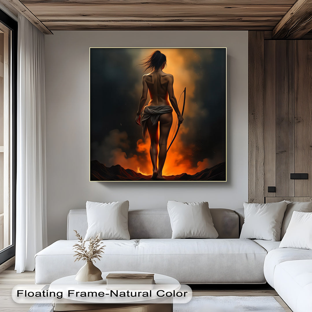 Ashen Huntress – Fiery Nude Canvas Wall Art | Artwork Canvas