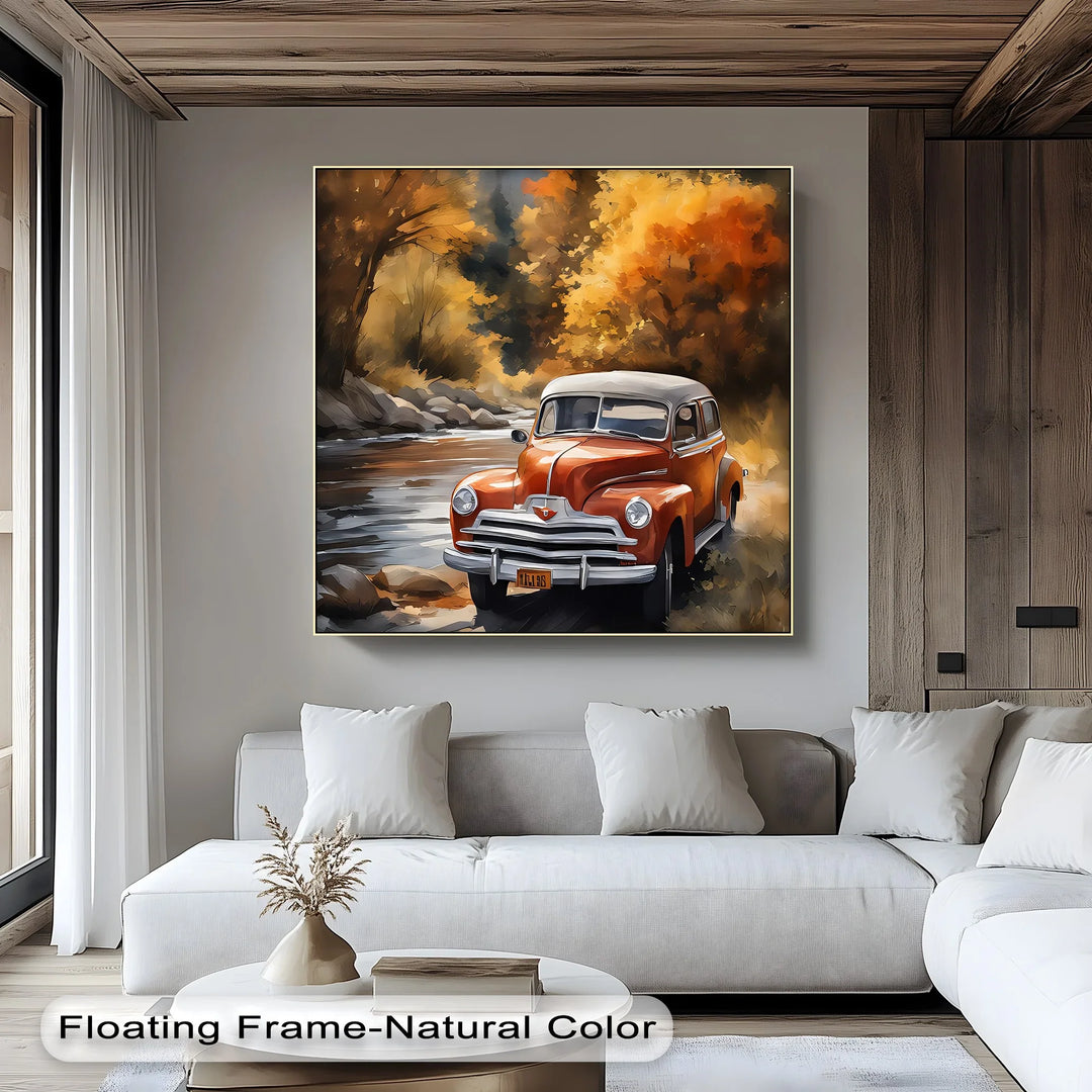Autumn Journey – Vintage Car in Mountain Landscape Canvas Print - MyPhotoStation