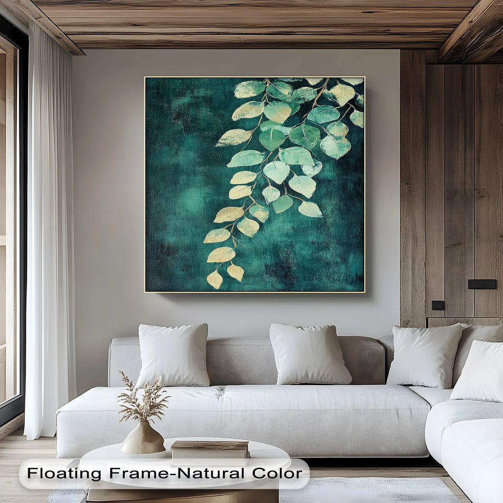 Golden Eucalyptus Cascade – Elegant Leaf Branch Canvas Print - MyPhotoStation