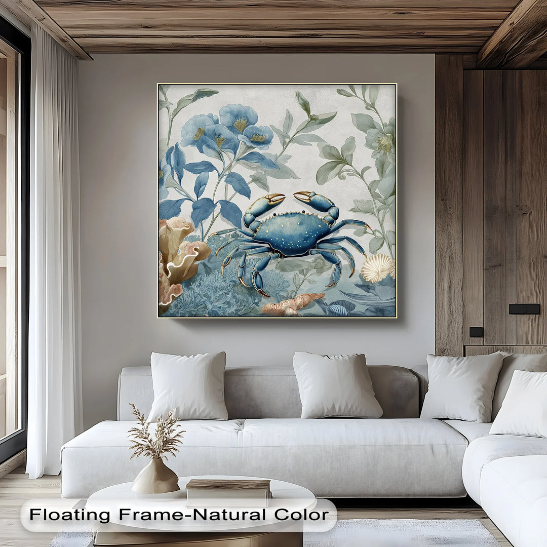 Blue Crab in Botanical Reef – Coastal Nature Canvas Print - MyPhotoStation