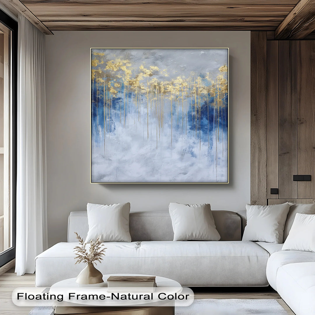 Golden Skyline on Stormy Blue – Luxury Abstract Canvas Print - MyPhotoStation