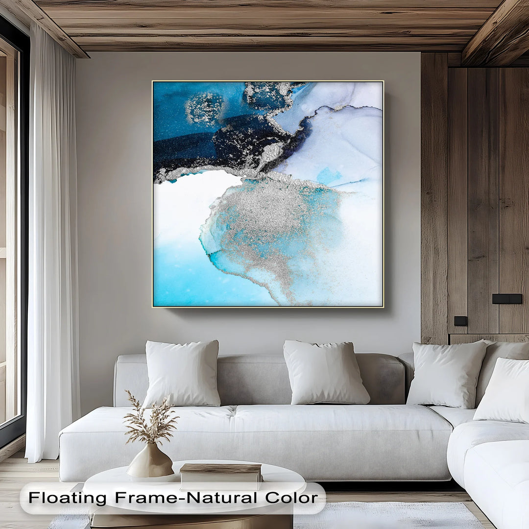 Arctic Glimmer – Icy Blue and Silver Abstract Blue Canvas Prints - MyPhotoStation
