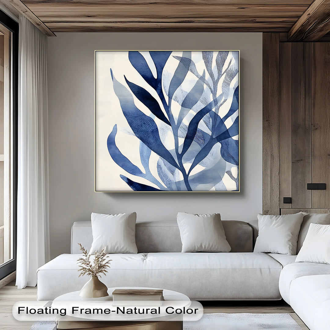 Modern Blue Leaf Abstract – Elegant Botanical Canvas Prints - MyPhotoStation