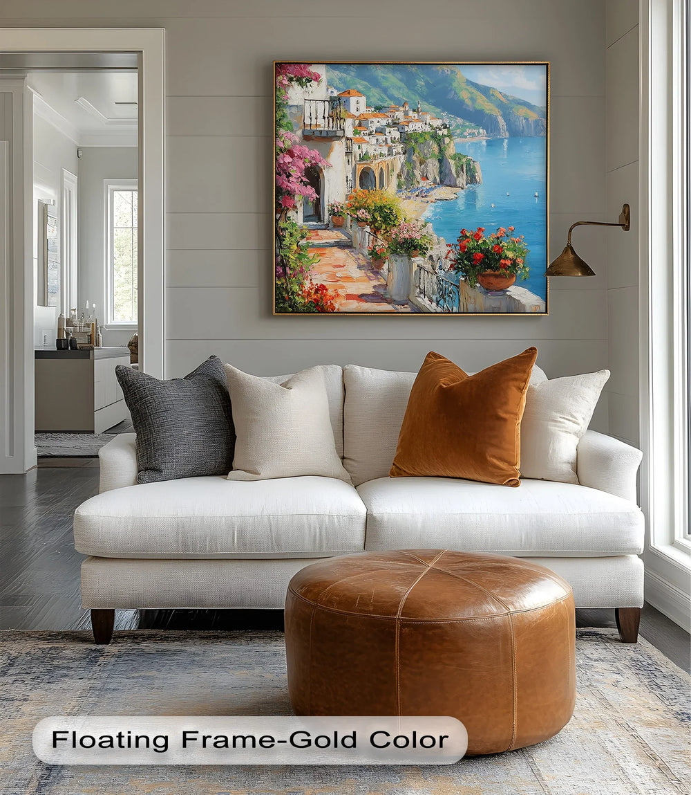 Amalfi Terrace Bloom – Coastal Italian Balcony Canvas Print - MyPhotoStation