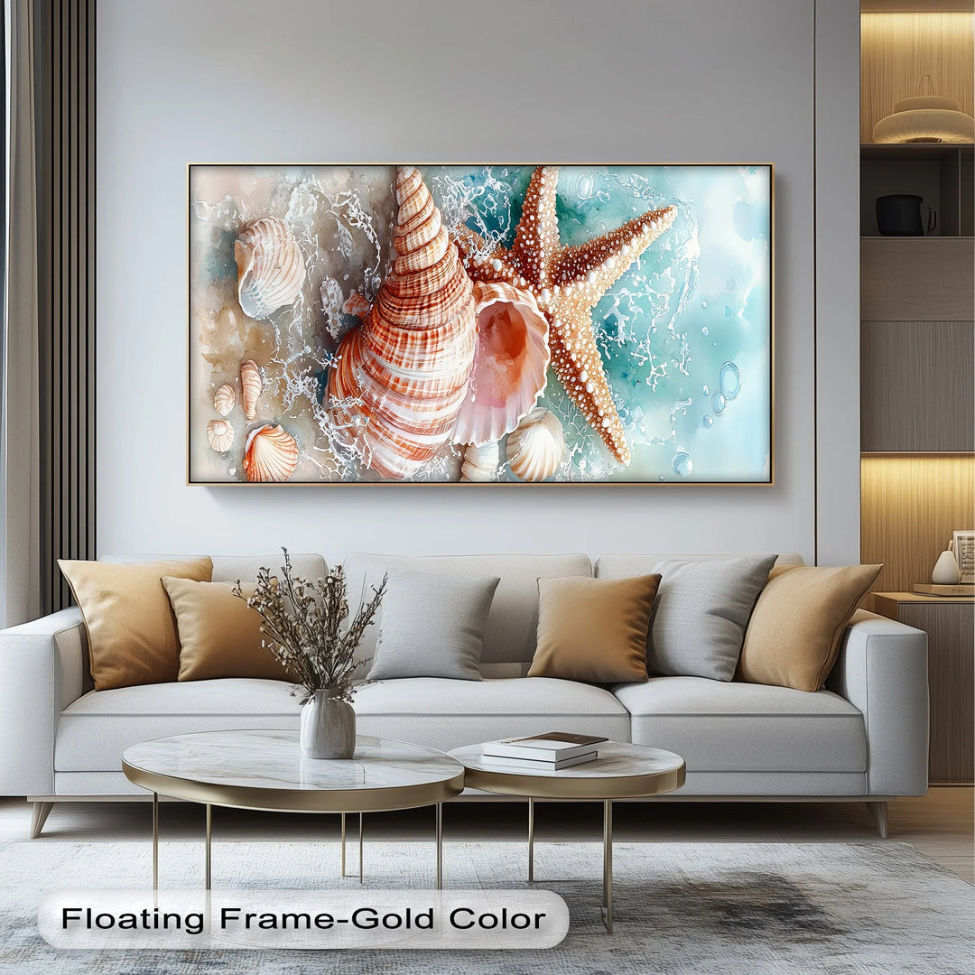 Ocean Treasures – Seashells and Starfish Coastal Canvas Print - MyPhotoStation