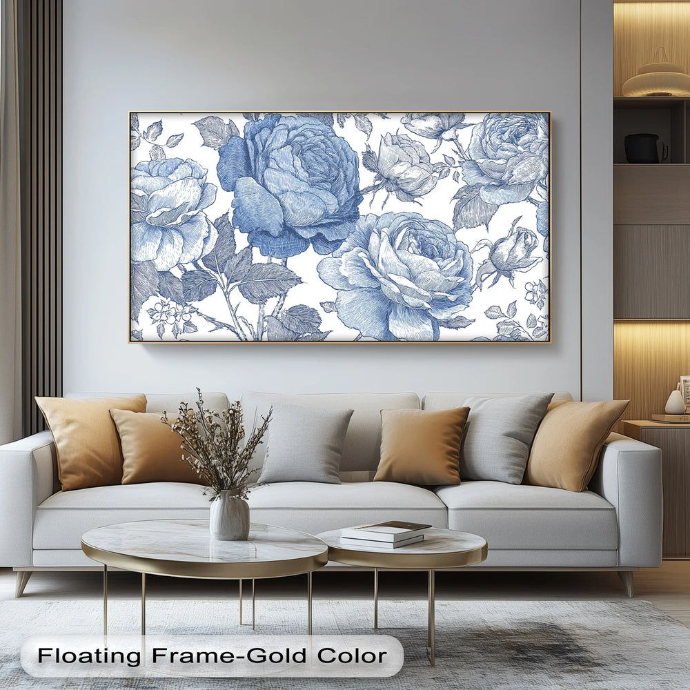 Vintage Indigo Garden – Blue Botanical Rose Canvas Print - MyPhotoStation